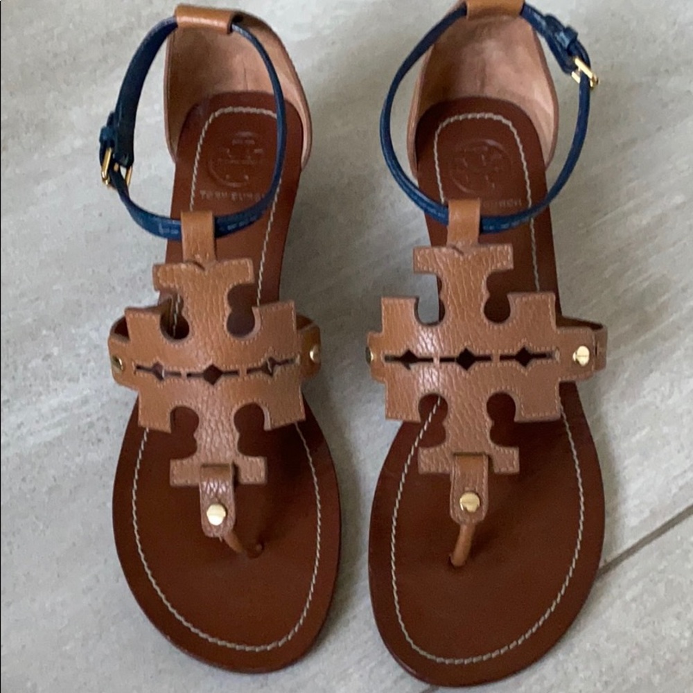 Tory Burch Brown Ankle Strap Wedges